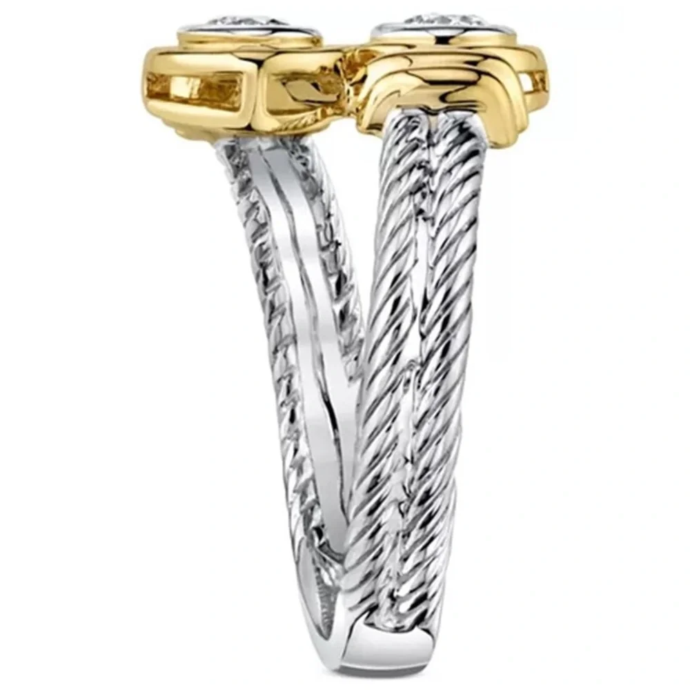 New Two Tone 925 Silver Twisted Diamond Ring - Picture 3 of 5
